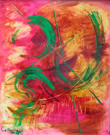 제목이 "Rose Est Vert - Pin…"인 미술작품 Cappone로, 원작, 기름 나무 들것 프레임에 장착됨