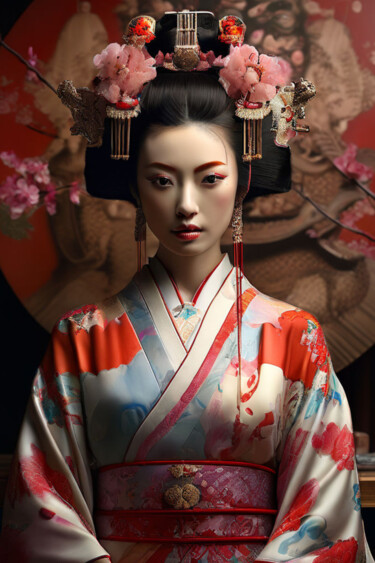 Arts numériques intitulée "Belle geisha" par Caprice, Œuvre d'art originale, Image générée par l'IA