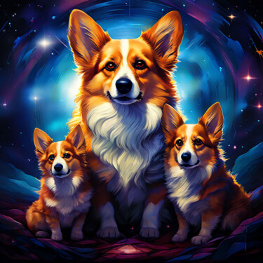 Arts numériques intitulée "Famille corgi" par Caprice, Œuvre d'art originale, Image générée par l'IA