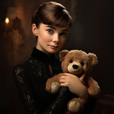 Arts numériques intitulée "Audrey Hepburn câli…" par Caprice, Œuvre d'art originale, Image générée par l'IA