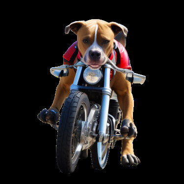 Artes digitais intitulada "Pitbull biker" por Caprice, Obras de arte originais, Imagem gerada por IA