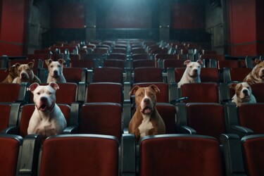 Arts numériques intitulée "Cinéma pitbulls" par Caprice, Œuvre d'art originale, Image générée par l'IA
