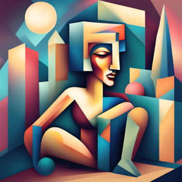 Arts numériques intitulée "cubisme visage" par Caprice, Œuvre d'art originale, Image générée par l'IA