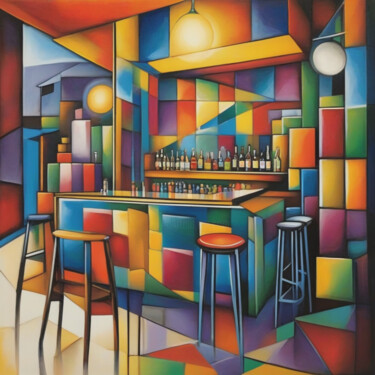 Arts numériques intitulée "cubisme bar" par Caprice, Œuvre d'art originale, Image générée par l'IA
