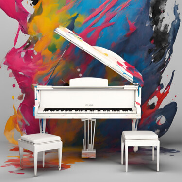 Arts numériques intitulée "Piano blanc et pein…" par Caprice, Œuvre d'art originale, Image générée par l'IA