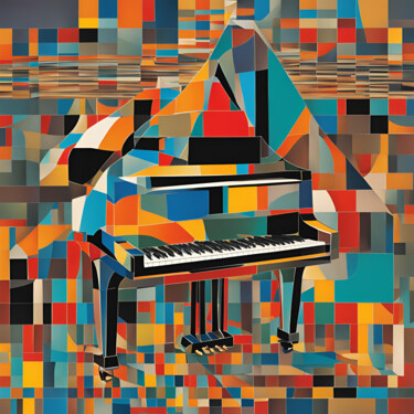 Artes digitais intitulada "PIANO CUBISME COLORE" por Caprice, Obras de arte originais, Imagem gerada por IA