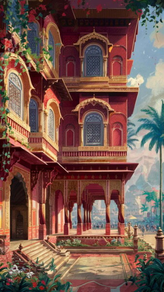 Digitale Kunst getiteld "villa en inde" door Caprice, Origineel Kunstwerk, AI gegenereerde afbeelding