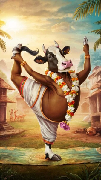 Digital Arts titled "vache yoga" by Caprice, Original Artwork, AI generated image