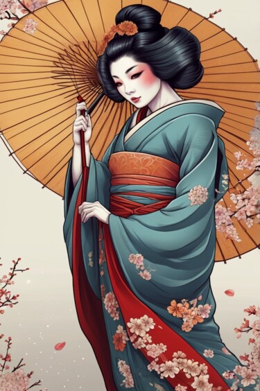 Arts numériques intitulée "geisha et son ombre…" par Caprice, Œuvre d'art originale, Image générée par l'IA