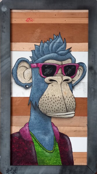 Malerei mit dem Titel "Bored Punk Ape" von Captain Niglo, Original-Kunstwerk, Acryl Auf Keilrahmen aus Holz montiert