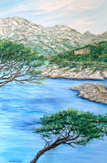 Painting titled "Calanque de Sormiou…" by Cardoso Manu, Original Artwork, Oil Mounted on Wood Stretcher frame