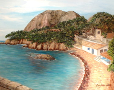 Painting titled "Calanque de Mugel |…" by Cardoso Manu, Original Artwork, Oil Mounted on Wood Stretcher frame