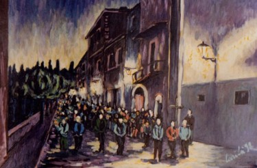 Painting titled "crecchio-procession…" by Carilu', Original Artwork, Oil