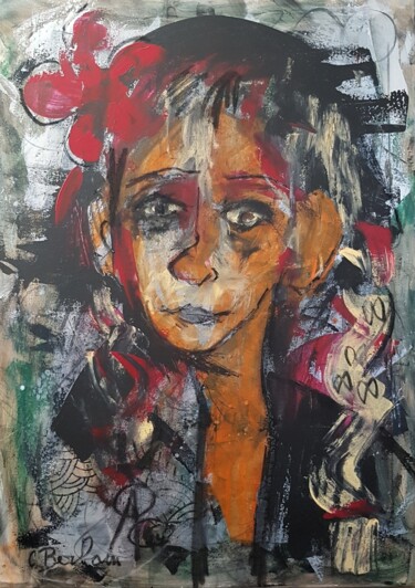 Painting titled "Petite songeuse des…" by Carine Berbain, Original Artwork, Acrylic Mounted on Wood Stretcher frame