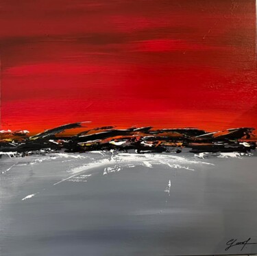 Картина под названием "Un horizon érubesce…" - Carine Laval, Подлинное произведение искусства, Акрил Установлен на Деревянна…