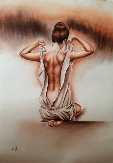 Tekening getiteld "Figura di una donna" door Carla Gagliano, Origineel Kunstwerk, Potlood