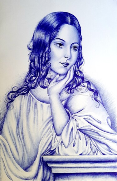 Dessin intitulée "Disegno di una donna" par Carla Gagliano, Œuvre d'art originale, Stylo à bille