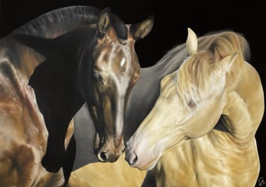 Malarstwo zatytułowany „Couple de chevaux” autorstwa Carla Moretti, Oryginalna praca, Pastel Zamontowany na Inny sztywny pan…