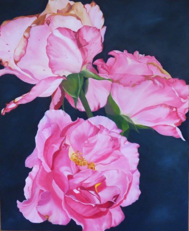 Painting titled "coeur de roses" by Carline, Original Artwork, Oil