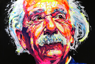 Druckgrafik mit dem Titel "Einstein" von Carlo Bzdok, Original-Kunstwerk, Digitaldruck Auf Holzplatte montiert