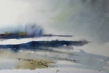 Schilderij getiteld "Landscape in blue" door Carlo Reisch, Origineel Kunstwerk, Aquarel