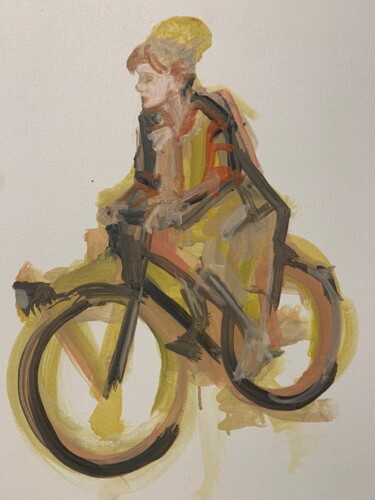 Painting titled "la Nina in biciclet…" by Carlo Vercelli, Original Artwork, Oil