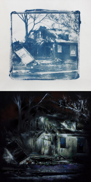 Drawing titled "Abandoned house XV" by Carlos Asensio, Original Artwork, Pastel Mounted on Wood Panel