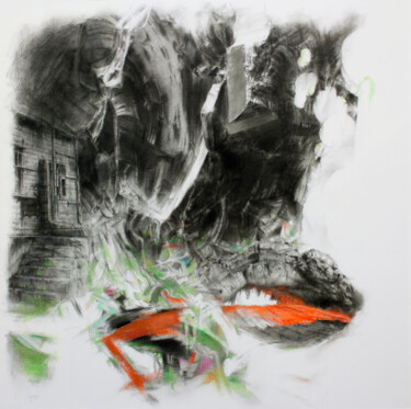 Rysunek zatytułowany „Inhospitable place…” autorstwa Carlos Asensio, Oryginalna praca, Węgiel drzewny Zamontowany na Panel d…