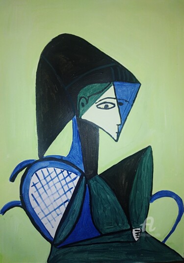 Painting titled "Mujer vestida en ve…" by Carlos Montserrat, Original Artwork, Acrylic