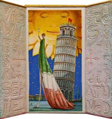 「VIEW OF PISA, WITH…」というタイトルの彫刻 Carlo Salomoniによって, オリジナルのアートワーク, アクリル その他の剛性パネルにマウント