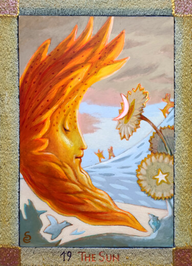 Painting titled "THE SUN, 19" by Carlo Salomoni, Original Artwork, Acrylic Mounted on Wood Panel