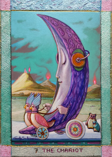 Painting titled "THE CHARIOT, 7" by Carlo Salomoni, Original Artwork, Acrylic Mounted on Wood Panel