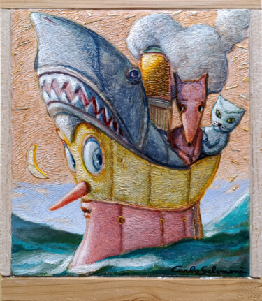 Pintura intitulada "THE PINOCCHIO SHIP" por Carlo Salomoni, Obras de arte originais, Acrílico Montado em Outro painel rígido