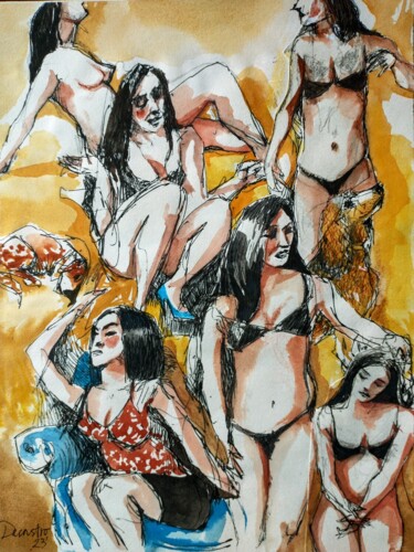 Malerei mit dem Titel "Femmes strictes" von Decastro, Original-Kunstwerk, Aquarell