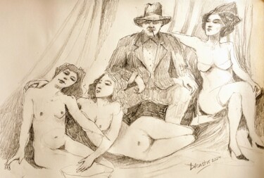 Tekening getiteld "La famille du capo" door Decastro, Origineel Kunstwerk, Grafiet