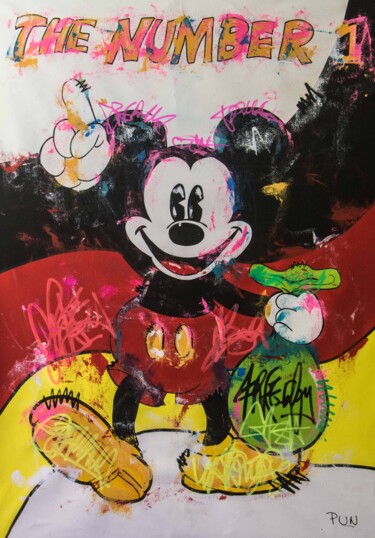 Painting titled "Mickey Mouse Flag S…" by Carlos Pun, Original Artwork, Acrylic Mounted on Wood Stretcher frame