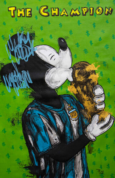 Schilderij getiteld "Mickey Messi the Ch…" door Carlos Pun, Origineel Kunstwerk, Acryl