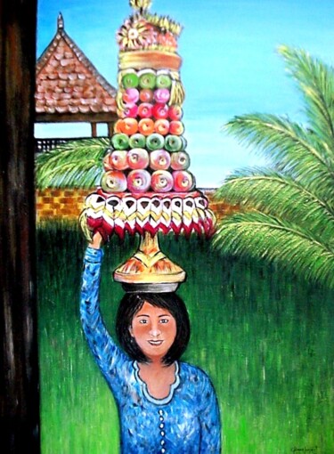 Peinture intitulée "Ofrenda balinesa" par Carmen G. Junyent, Œuvre d'art originale, Acrylique