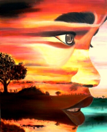 Painting titled "PERFIL DE AFRICA" by Carmen G. Junyent, Original Artwork, Acrylic Mounted on Wood Panel