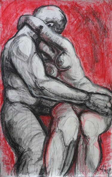 Dibujo titulada "Lovers - Kiss 5 - R…" por Carmen Tyrrell, Obra de arte original, Pastel