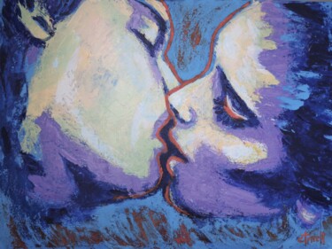Painting titled "Lovers - Kiss In Pu…" by Carmen Tyrrell, Original Artwork, Acrylic Mounted on Wood Stretcher frame