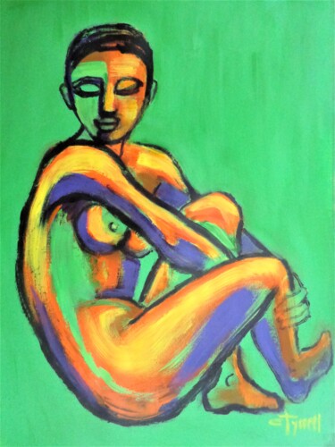 Pintura titulada "Green And Orange Fi…" por Carmen Tyrrell, Obra de arte original, Acrílico
