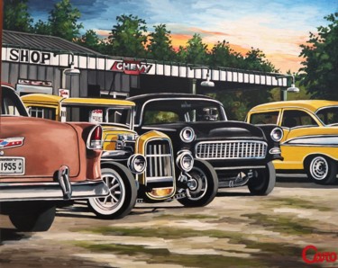 Painting titled ""Shop Chevy"" by Caro, Original Artwork, Oil