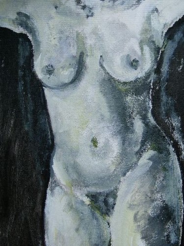 Peinture intitulée "Nu Féminin sur fond…" par Odile Caron, Œuvre d'art originale, Huile