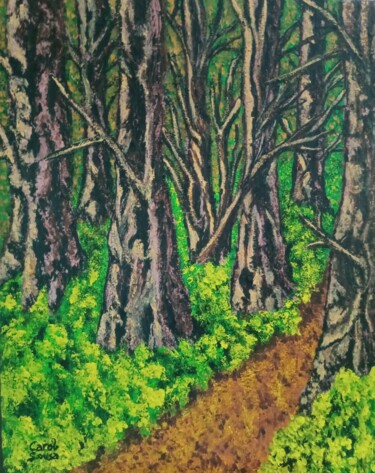 Pintura titulada "Sendero en el bosque" por Carol Sousa Cuello, Obra de arte original, Gouache Montado en Otro panel rígido
