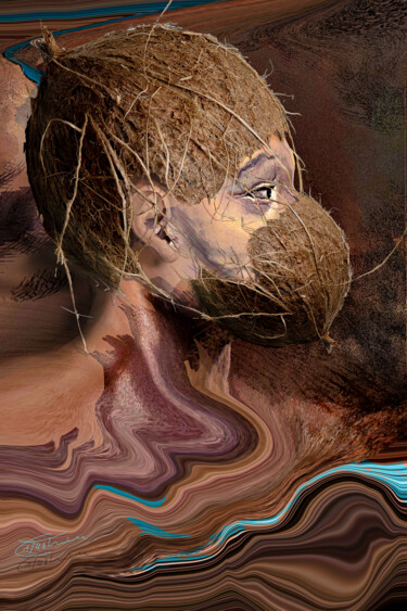 Arte digitale intitolato "The Actor-Kokosnuss…" da Carola Eleonore Thiele, Opera d'arte originale, Lavoro digitale 2D