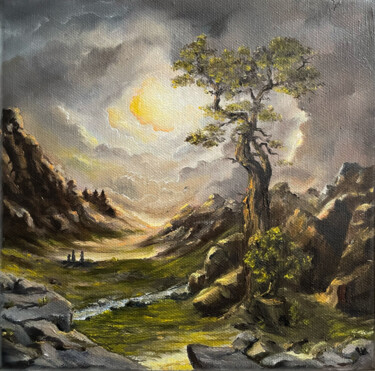 Painting titled "Landschaft  mit Geb…" by Carola Eleonore Thiele, Original Artwork, Oil