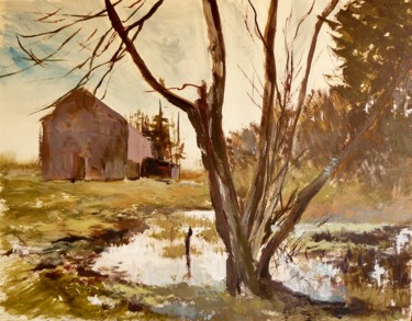 Peinture intitulée "Ferme de hayen" par Carole Closkin, Œuvre d'art originale, Acrylique