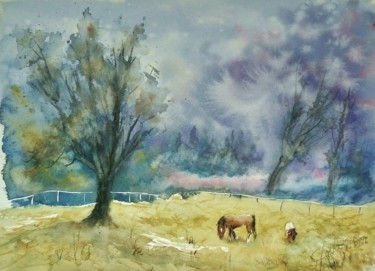 Peinture intitulée "Matin de printemps" par Carole Closkin, Œuvre d'art originale, Aquarelle