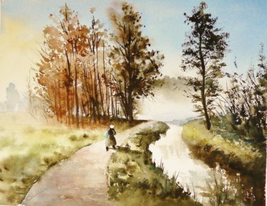 Peinture intitulée "la marche." par Carole Closkin, Œuvre d'art originale, Aquarelle